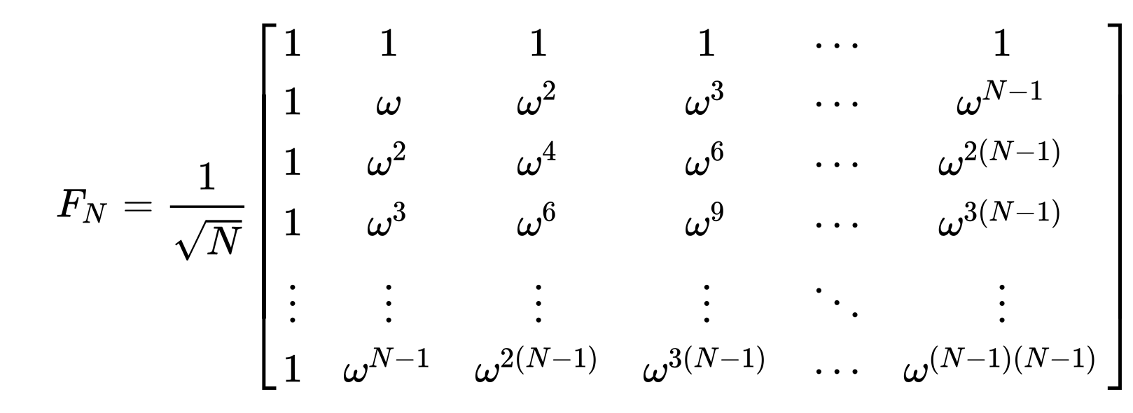 Quantum Fourier transform matrix